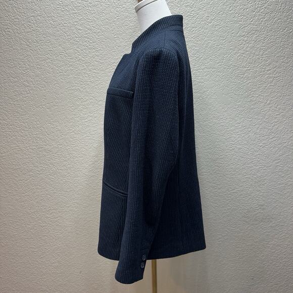 LOFT Textured Blazer Size 14 Navy Blue Career Office Preppy Academia Chic Basic - Picture 9 of 12